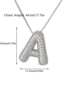 MECYLIFE 1pc Curvy Cubic Zirconia Bubble Letter Necklace, 26-Letter Pendant