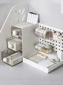 1pc Desktop Student Supplies Multi-Use Dustproof Drawer Style Pegboard Storage Display Box, Makeup Organizer - Multicolor - View 3