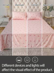 1pc 100%Polyester Simple Checkered Bow Flat Sheet, Modern Composite Fabric Bedding Flat Sheet For Bedroom - Multicolor - View 5
