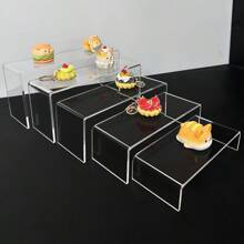 5pcs Multicolored Acrylic Step Display Rack, Livestreaming Figure/Blind Box Display Ladder Shaped Shelves, Home Decor Storage Collection Organizer