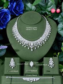 1 Set Elegant Cubic Zirconia Water Drop Decor Jewelry Set, Suitable As Anniversary Gift For Women