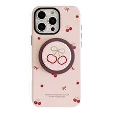 GUCADI 一款极简小众 Ins 电影二合一樱桃蝴蝶结+樱桃磁吸支架全包裹加厚防震手机壳 兼容 16/15/14/13/12/11 甜美清新防水防摔防刮 - 粉 - 查看 4