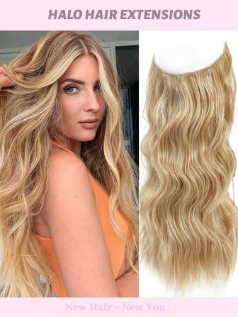 隐形接发波浪卷发深金色光环接发合成纤维双纬柔软假发女士