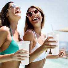 10pack 24 Oz Pink Reusable Plastic Cups With Straw And Lid-Durable, Lightweight, PVC Free-Perfect For Iced Coffee, Water And Party Drinks-Perfect For Valentine's Day, Halloween, Birthday, Christmas And Housewarming Gifts - 粉色 - 查看 7