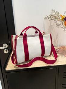 1pc Women's Personalized INS Multi-Functional Canvas Bag, Fashion Versatile Commute Shoulder Bag, Portable Multi-Pocket Storage Bag, Large Capacity Lightweight Tote Bag, Suitable For Moms, Simple Embroidered Messenger Bag, High-Quality Bridesmaid Gift, Suitable For Daily Use, Can Be Given To Family, Friends, Mothers As Mother's Day, Valentine's Day, Nurses Day, Teacher's Day, Christmas, Personalized Birthday Gift,School Supplies,Back To School,School Gift,For Office,For School,For Classroom,For Teacher Gifts,For University,For Colleague,For Dorm Rooms,For Teacher,For Boys And Girls,For Teenagers,Junior High School Students,Middle School Students,High School Senior High School Students,College Students,University Students,Freshman,Sophomore,Underclassmen