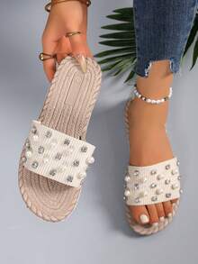 2025 Neue Damen Perlen Ziegel Fairy Style vielseitige Sommer Soft-Boden rutschfeste Sandalen