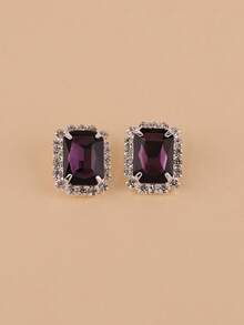 1 Pair Women's Metal Rhinestone Light Pink Geometric Clip-On Earrings - Purple - View 4