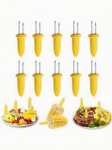 10/ 5/ 1 قطعة حمالة رذاذ الذرة من الفولاذ المقاوم للصدأ، حامل قضبان الذرة من الفولاذ المقاوم للصدأ، شوكات الذرة، آلة تثبيت الذرة، للشواء والنزهة والخارج، الخضراوات المشوية والفواكه، ألعاب الشواء، أجنحة الدجاج المشوية، النقانق، شوك اللحوم المشوية، مناسب لحامل الذرة المحلاة بشفرتين للشوي، شوك الذرة، مناسب للطبخ المنزلي والتجمعات والتخييم