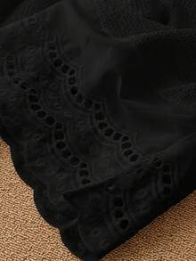 女士春夏优雅休闲时尚刺绣蕾丝边女式喇叭裤 - 黑色 - 查看 3