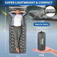 HiiPeak Sleeping Pad For Camping- Ultralight Inflatable Sleeping Mat With Built-In Foot Pump & Pillow, Upgraded Compact Camping Air Mattress For Camping, Backpacking, Hiking - Grey - View 2