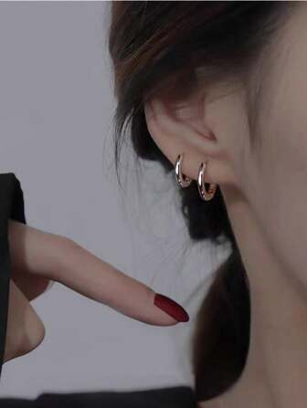 5 Pairs Stainless Steel Silver Hoop Earrings, Handmade Polished Earring Hoops For Women