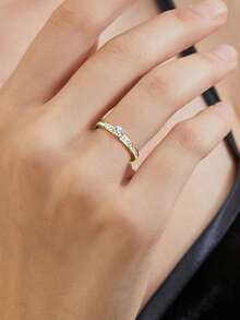 1 anel moderno, minimalista, elegante e brilhante de aço inoxidável com zircônia cúbica, adequado para combinar com roupas do dia a dia, festas, acessórios casuais, joias de alta qualidade, presente para feriados - Em forma de coração - Ver 4