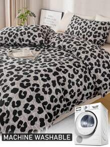 Juego de funda nórdica de 2 o 3 piezas con estampado de leopardo en poliéster, juego de ropa de cama moderno y llamativo para todas las estaciones, suave y transpirable, lavable a máquina (1 funda nórdica + 1 o 2 fundas de almohada, sin relleno)