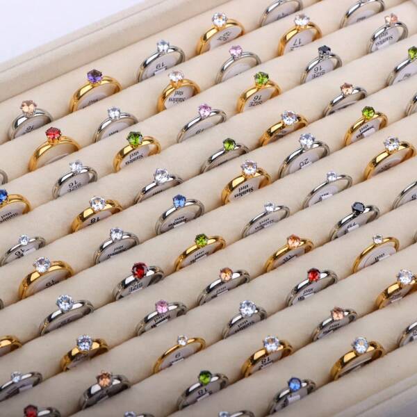 10pcs/Pack Fashionable Luxury Elegant Crystal Stainless Steel Rings Set For Women, Versatile Daily Party & Men Engagement Wedding Jewelry Gift