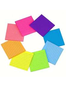 Colorful Striped Sticky Notes, Multi-Color Square Sticky Notes, N-Times Reusable Fluorescent Memo Pads With Lines,School Supplies,Back To School