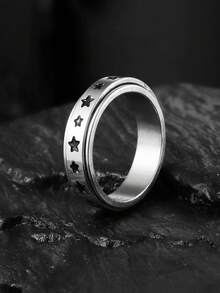 1pc Stainless Steel Heart & Moon Rotatable Ring - Multicolor - View 4