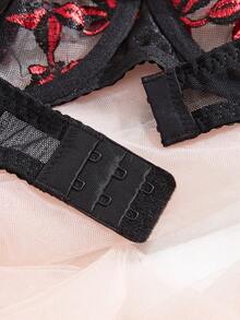 1 Set Embroidered Bra & Briefs Lingerie Set, Sexy - Black - View 6