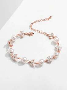 1 pièce Bracelet minimaliste micro-incrusté de zirconium et perle, design unique élégant et , convient pour les femmes