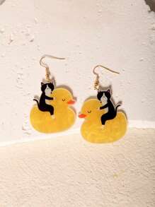 Funny Cute Statement Dancing Cat Drop Dangle Earrings For Women, Girls, Summer, Winter, Vacation, Holiday, Beach Party, Gift For Her, Couple Gift