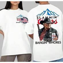 Coors Banquet T-Shirt,Graphic With USA Flag & Cowboy, Bold & Fun For Beer Lovers - White - View 2