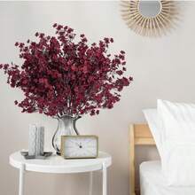1PC/6PCS Artificial Flower Bouquet Babysbreath Wedding Decoration, Fake Plants Room Decor Fall Decor Fake Flowers Garden Autumn Decor Centerpieces Home Vase Decoration, Dining Room, Bedroom, Bathroom Decoration, Valentine's Day, New Year Decoration, Outdoor Garden Flower Arrangement, Shooting Props, Windowsill Flower Arrangement - Burgundy - View 3