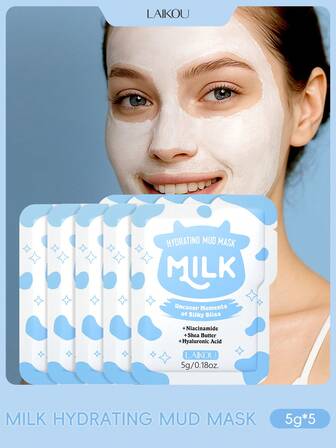  3 piezas/5 piezas/10 piezas/20 piezas/100100 piezas Máscara hidratante de leche LAIKOU para control de aceite, máscara facial de limpieza de poros de 5g, portátil para viajes, campamento, senderismo, spa al aire libre para mujeres y niñas, regalo del Día de la Madre