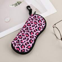 1pc Fashionable Leopard Print/Pet Design Zipper Eyeglass Case - Lightweight, Waterproof Chloroprene Rubber, Multipurpose Storage For Glasses & Accessories, Accessory Keeper | Leopard Print Exterior | Zipper Closure, Eyeglass Case - A - View 6