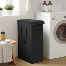 60L Thin Clothes Basket With Lid, Narrow Clothes Basket With Handle, Foldable Portable Clothes Storage Basket, Clothes Basket, Laundry Basket, Bathroom Organizer, Basket, Storage Basket, Foldable Clothes Basket - Black - View 8