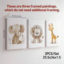 3 Pieces Animals Painting Posters Giraffe Hanging Paintings Lion Hanging Picture Elephant Wall Print Cartoon Art Cute Wall Mural Nordic Wall Arts Kids Room Wall Decor No Frame Gifts Birthday Graduation