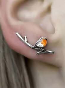 1 paire de boucles d'oreilles design branche et oiseau créatif, boucles d'oreilles mode style vintage et minimaliste pour femmes, cadeau parfait pour une fête