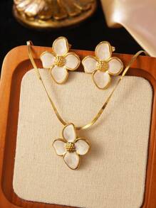 1 Set Romantic Style Colorful Accented Stainless Steel Jewelry Set, Suitable For Ladies To Wear On Engagement Or Date