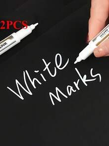2 支白色永久性记号笔，防水防褪色，适合艺术、玻璃、陶瓷、木材、金属，非常适合涂鸦和创意项目，艺术和工艺品用品学校用品，返校 - 白色 - 查看 1