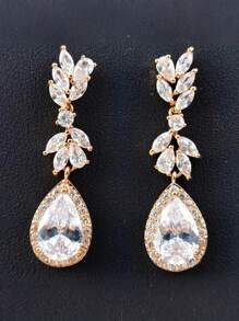 2pcs/Set Fully Rhinestone Embedded Geometric Teardrop Cubic Zirconia Dangle Earrings, Women's Formal Dress Accessories