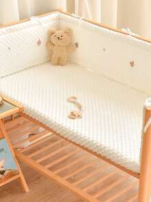 1 件婴儿床一体式围栏软垫防撞保险杠，婴儿床护栏衬垫毛绒垫卡通刺绣防撞垫，新生儿护栏