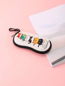 1 pieza Estuche de gafas de moda con estampado de gato negro, estuche de gafas portátil suave, caja de gafas de mujer, bolsa suave de gafas con cremallera y clip - Multicolor - Ver 5