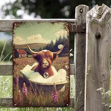 Metal Wall Art - Aluminum Sign Highland Cow Bath Funny Bathroom Art Print, Vintage Whimsical Retro Photo Scottish Cute Quirky Fun Wall Décor - Aluminum - View 3
