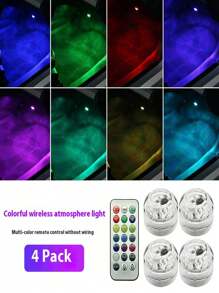 Kfz LED Atmosphärenbeleuchtung Fußraumbeleuchtung Innenraum kabellose Fernbedienung Dekorationsleuchten kabellose farbige Beleuchtung, RGB Mini kabellose selbstklebende LED Innenraum Ambiente Licht Fernbedienung Dekoration Auto Dach Fuß Atmosphäre RGB Unterwasser Aquarium Lampe farbig für Kfz, Raum, Pool (Fernbedienungsstil ist zufällig)