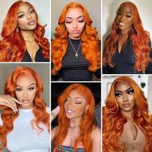 34 Inch Ginger Wig Human Hair Body Wave Ginger Orange 13X4 Lace Front Wigs Human Hair Pre Plucked 250 Density 350# Colored Glueless 13X4 HD Lace Frontal Wig Human Hair For Women - S350 - 查看 9