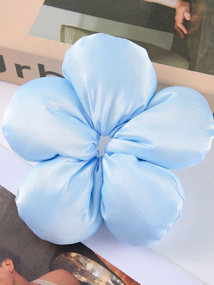 1个纯色山茶花印花大号3D海绵发圈，优雅甜美女孩圆形发髻绳，休闲优雅褶皱荷叶边马尾辫装饰，涤纶纤维发圈马尾辫发绳发圈橡皮筋发圈发圈弹性发绳发饰 - 彩色 - 查看 22