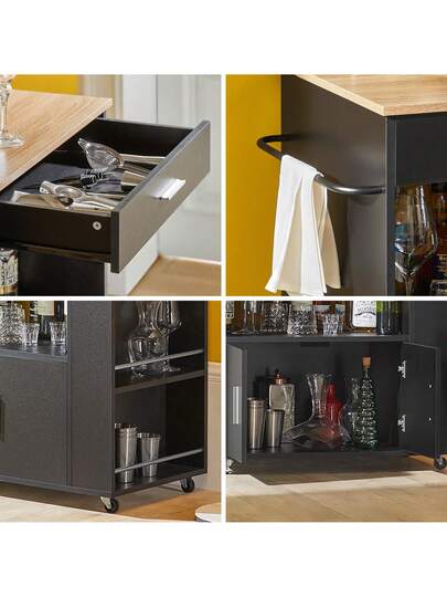 SoBuy FKW113 SCH, Kitchen Trolley Cart Storage Serving Cabinet Microwave Cabinet, Zwart view 10