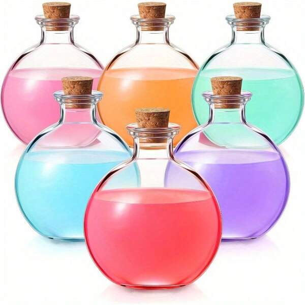 Botellas de vidrio con estilo vintage y tapones de madera blanda - Contenedores esféricos grandes para manualidades DIY, accesorios de ropa y decoración del hogar
