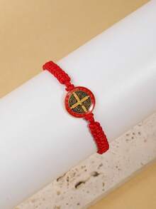 1pc Adjustable Saint Benedict Medal Bracelet, Catholic Religious Gift - Red - View 3