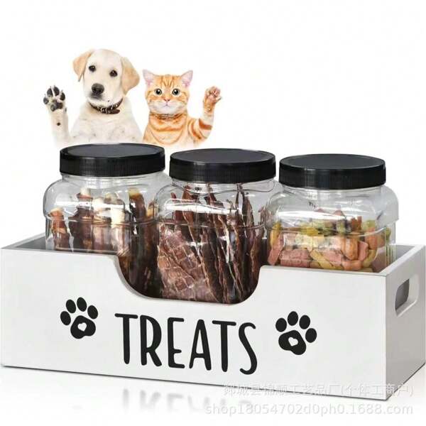 Wooden Dog Snack Container Storage Box Wooden Dog Food Storage ContainerBracket Dog Food Cat $Nack Storage Box
