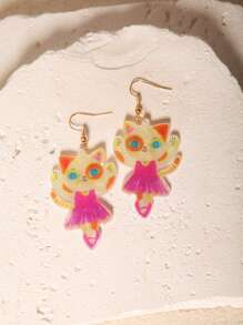 Funny Cute Statement Dancing Cat Drop Dangle Earrings For Women, Girls, Summer, Winter, Vacation, Holiday, Beach Party, Gift For Her, Couple Gift