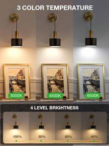 Battery Powered Wall Light, One Set, Gold/Black Wireless Charging Wall Light, With Adjustable Bulb And Remote Control, RGB Wall Light, Suitable For Bedrooms, Living Rooms, Corridors