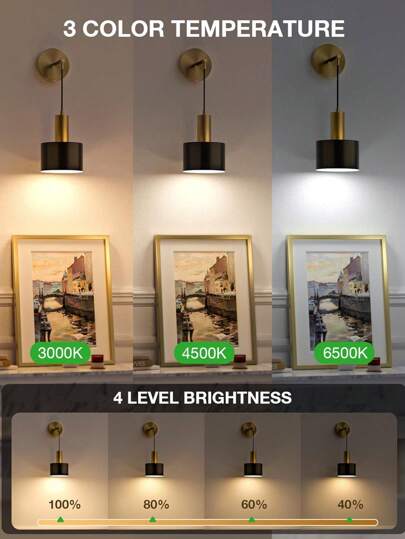 Battery Powered Wand Lamp, Gold/Black Wireless Charging Lamp Adjustable Bulb Remote Control, RGB Bedrooms, Living Rooms, Corridors view 5