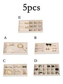 8pcs/Set Jewelry Display Tray, Jewelry Box, Cosmetic Organizer, Multi-Function Accessory Storage & Display Box, Stackable Jewelry Organizer Tray, Desktop Jewelry Storage Display Box, Suitable For Earrings, Necklaces, Rings, Bracelets, Pendants, Lipsticks, Pearls, Brooches, Elegant And Convenient Bedroom Accessories - Beige - View 20