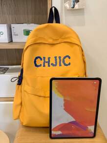 1 pieza Mochila unisex de nailon, mochila escolar/universitaria con estampado de letras de moda, mochila de ocio/viaje con cierre de cremallera, adecuada para todas las estaciones