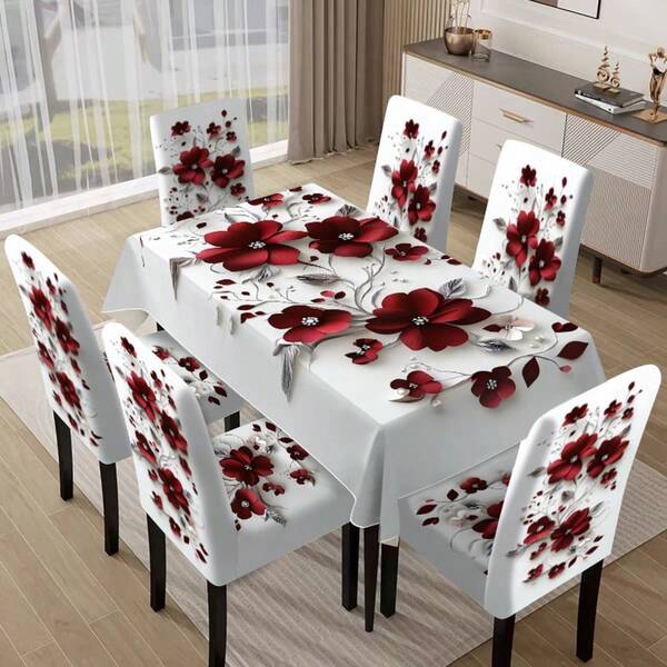 1/4/5/6/7/36pcs Simple Red Floral Series Printed Chair Covers / Chair Cover Set, Suitable For Indoor Home Restaurant, Hotel Modern Daily Decoration. Tablecloth Suitable For Square Tables, Elastic Chair Covers Can Be Washed