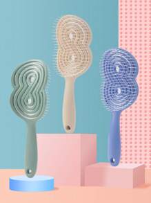 1pc Plastic Hair Brush With Fluffy Bow-Shaped Bristles, Soft Detangling Comb For Wet & Dry Hair, Resin Handle